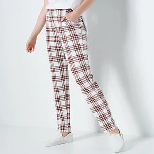 AnyBody Cozy Knit French Terry Cotton Modal Check Printed Pull-On Pant Medium